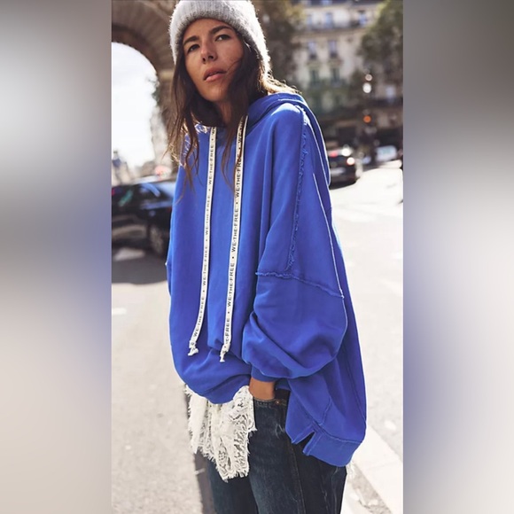 Free people We the Free We Hoodie Grey, and Blue oversize NWT - Picture 1 of 4